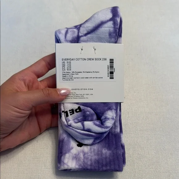 NWT Peloton Everyday Cotton Crew Sock 238 Purple Tie Dye - Picture 3 of 4